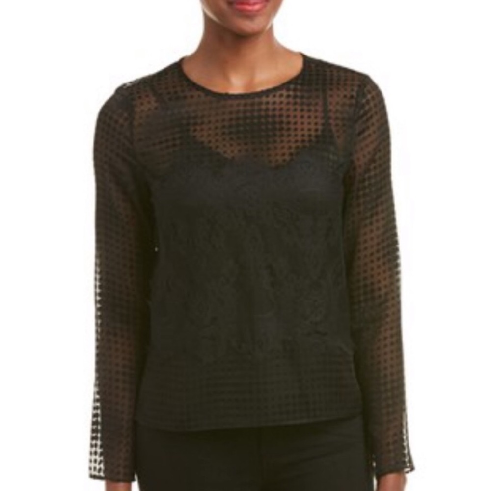 Chelsea and Walker black lace polka dot blouse top